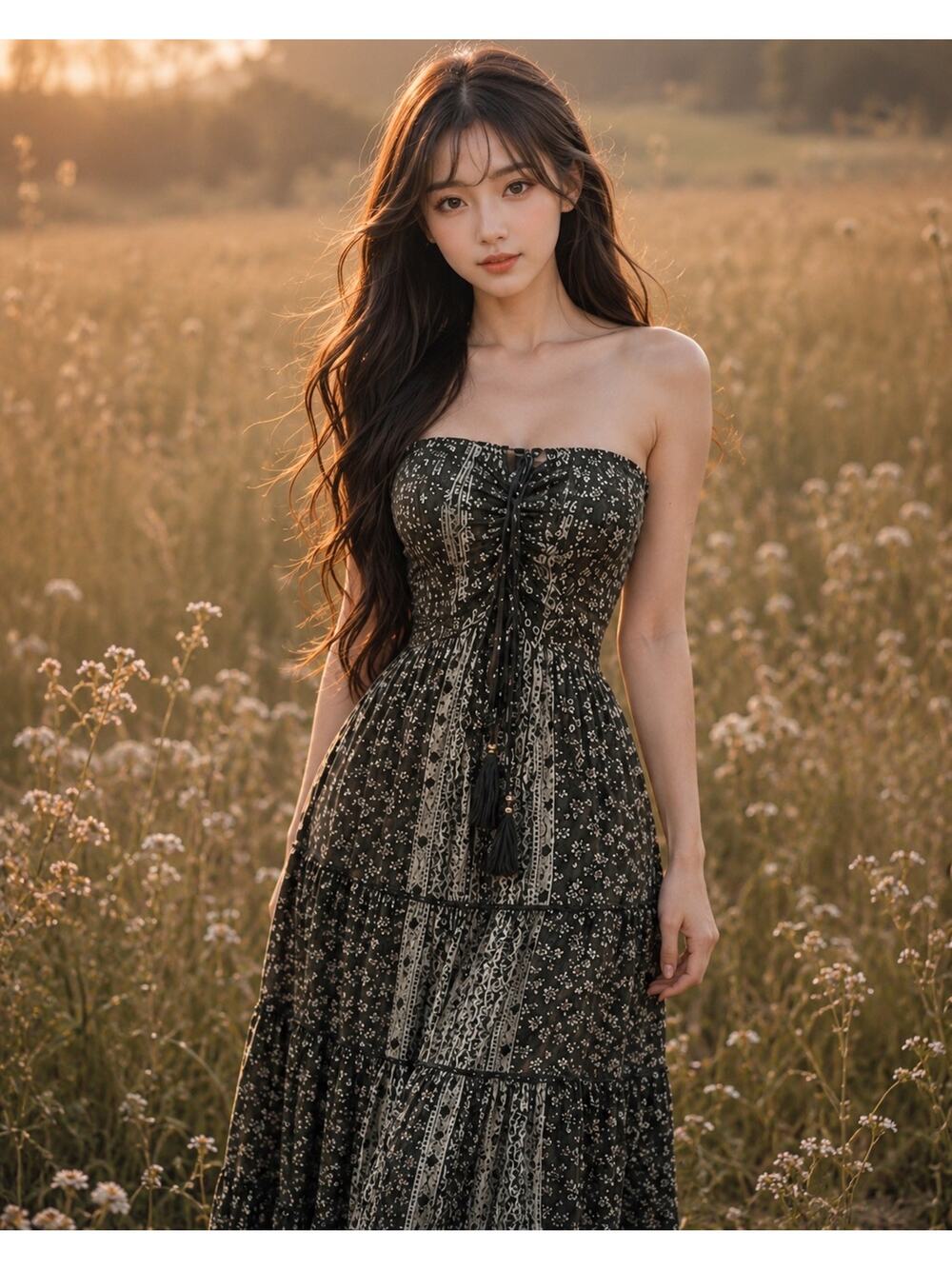 Meadow Whispers + Sunlit Wanderings boho strapless free spirited maxi dress